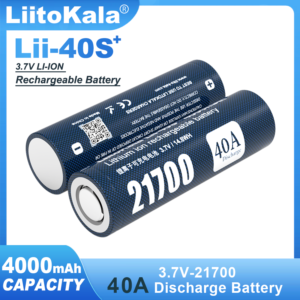 LiitoKala 21700 batería recargable Lii-40S Li-ion 3,7 v 4000mAh batería de iones de litio 40A descarga 21700
