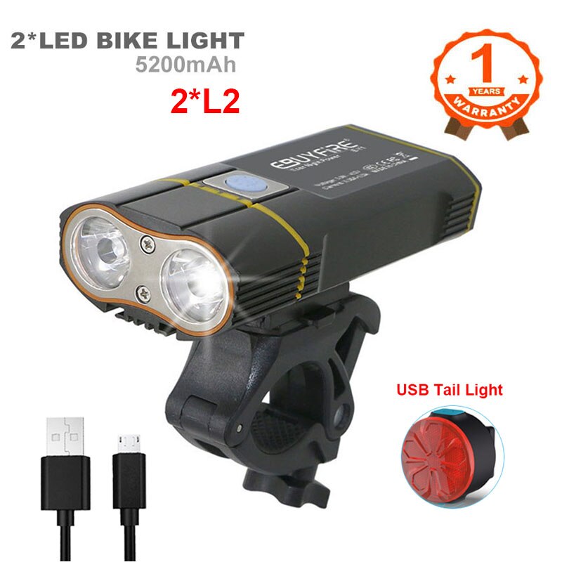6000LM Bicycle Light 2x XML-L2 LED Bike Light With USB Rechargeable Battery Cycling Front Light +Handlebar Mount: SetE L2xA03 taillamp