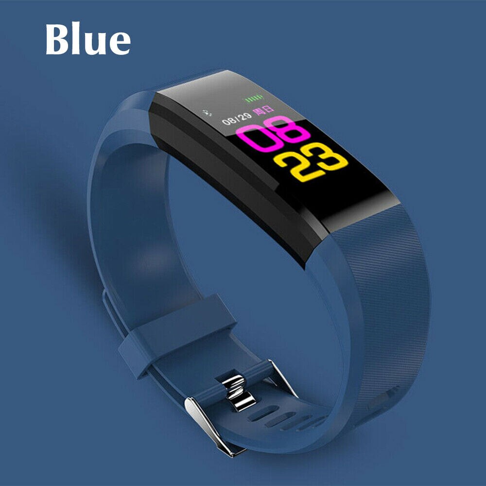 115 plus smart ur bluetooth sport ure sundhed smart armbånd puls fitness skridttæller armbånd vandtæt mænds ur: Blå