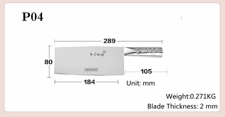 Freies SBZ Volle Edelstahl Küche Dual-verwenden Hacken Knochen schneiden Fleisch Messer Gemüse Hackmesser Kochen Koch Multi-verwenden Messer: P04 184x80 mm