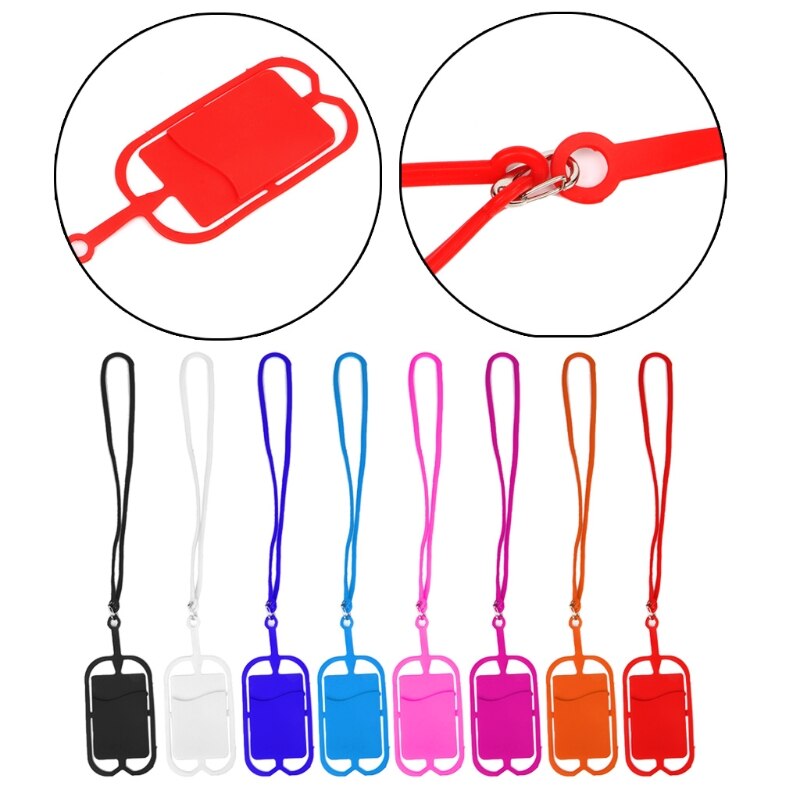 Detachable Silicone Lanyard Cell Phone Case Holder Neck Strap With ID Card Slot