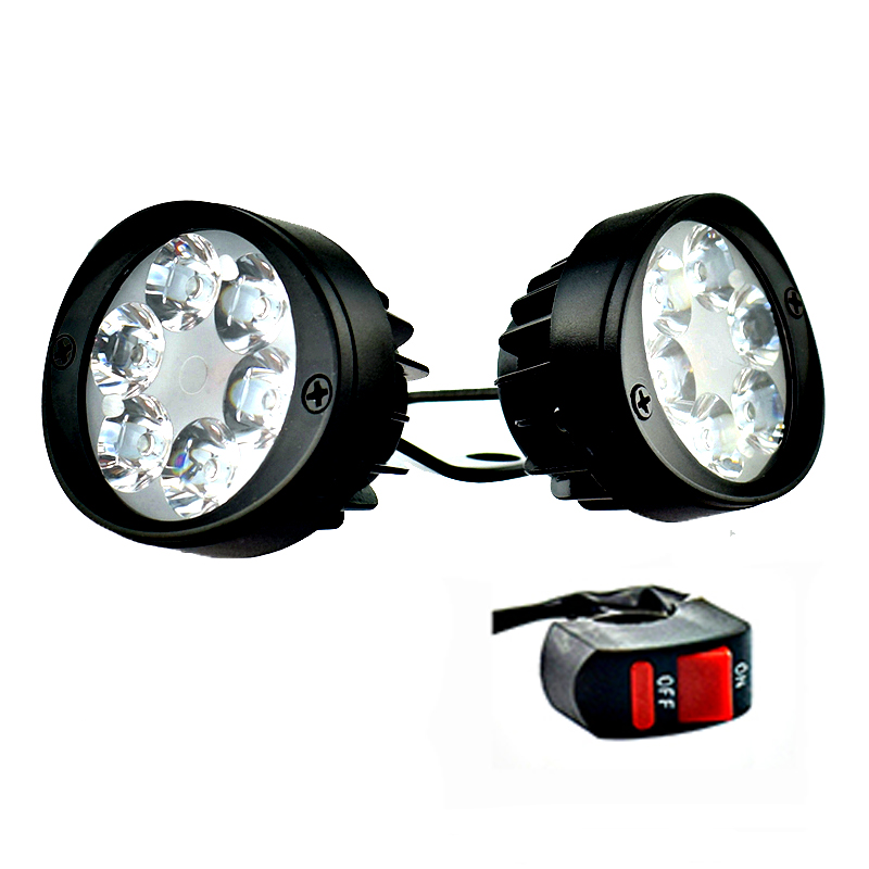 2PCS Motorfiets Spotlight Koplampen 12V LED Moto Zijspiegel Verlichting Motor Rijden Koplampen Spot Werken Lamp Met Schakelaar