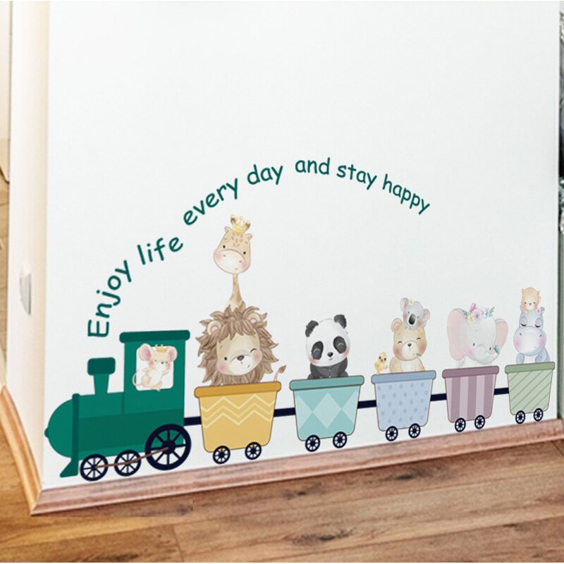 Cartoon Wall Decals Cute Animal Train DIY Vinyl Wall Stickers Removable Wallpaper for Kids Room Bedroom Nursery