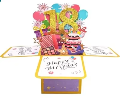 Biglietto Di Compleanno 3D Pop-up Con Numero 100 E Fiori, Con Busta E Bigliettino, 18x13 Cm