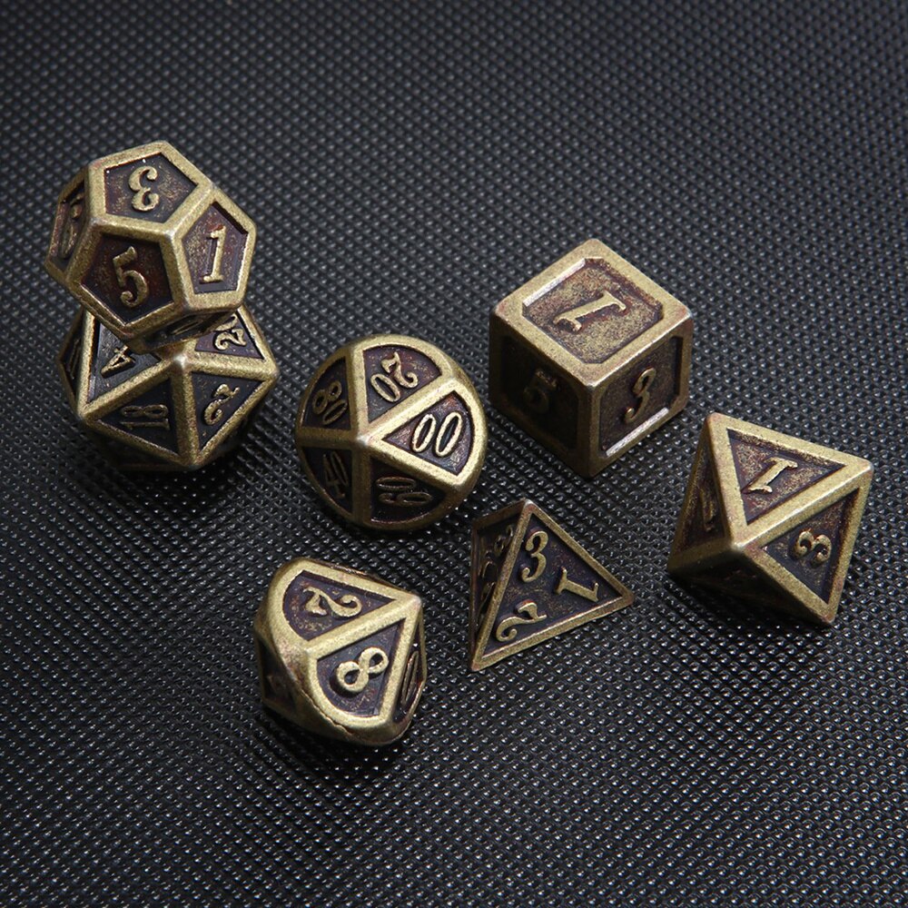 7 pièces en métal polyèdre dés numéros créatifs dés multi-facettes dés pour divertissement jeux de société multi-facettes dés Bronze