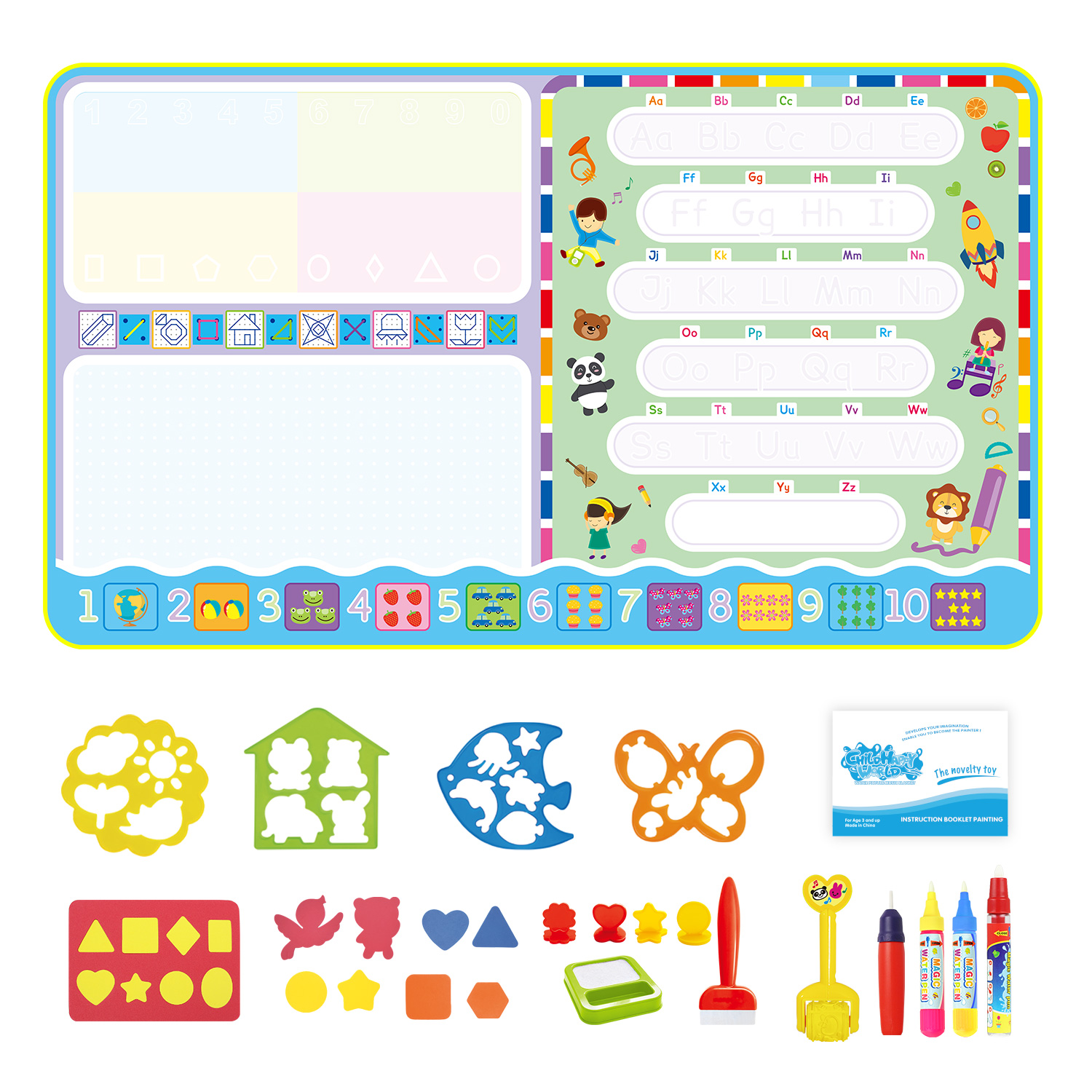 Stor størrelse magisk vand tegnemåtte &amp; kuglepenne farve tæppe skrivning doodle board bøger maleværktøj pædagogisk legetøj børn: D 120 x 70cm tal