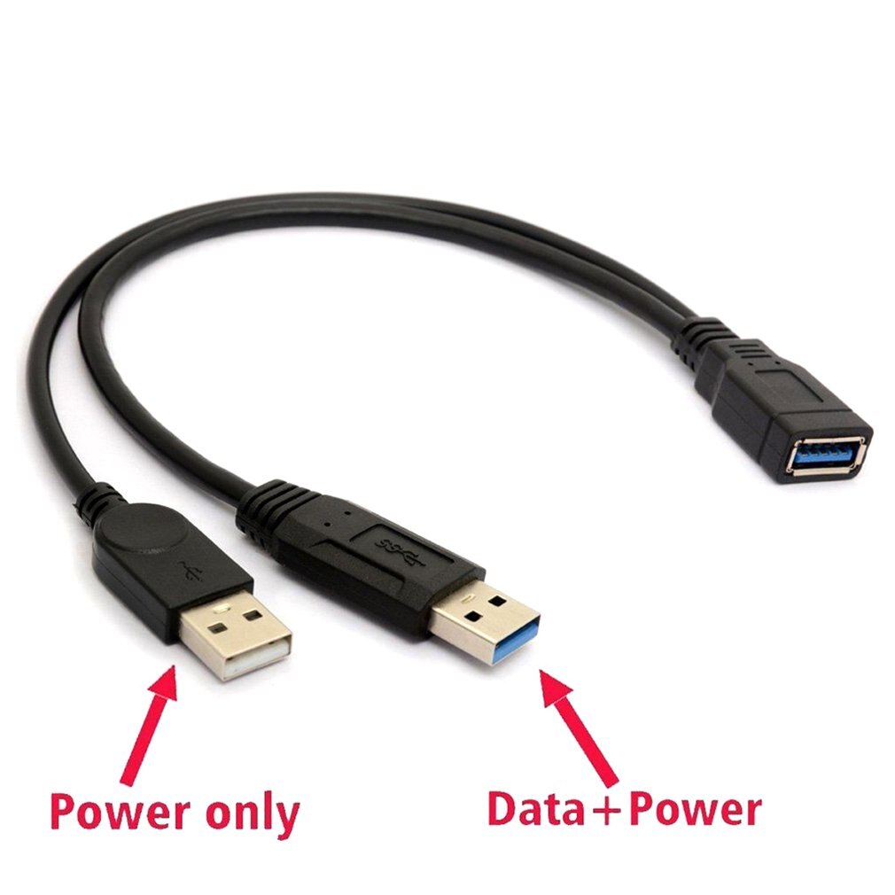 HW24USB 3.0 Female to Dual USB Male Extra Power Data Y Extension Splitter Cable 20cm