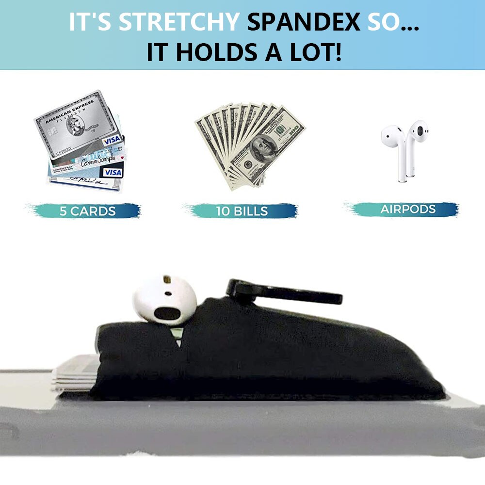 3-en-1 adhésif autocollant téléphone dos cartes Spandex anneau portefeuille téléphone portable porte-carte d'identité poignée de doigt béquille double poche #50