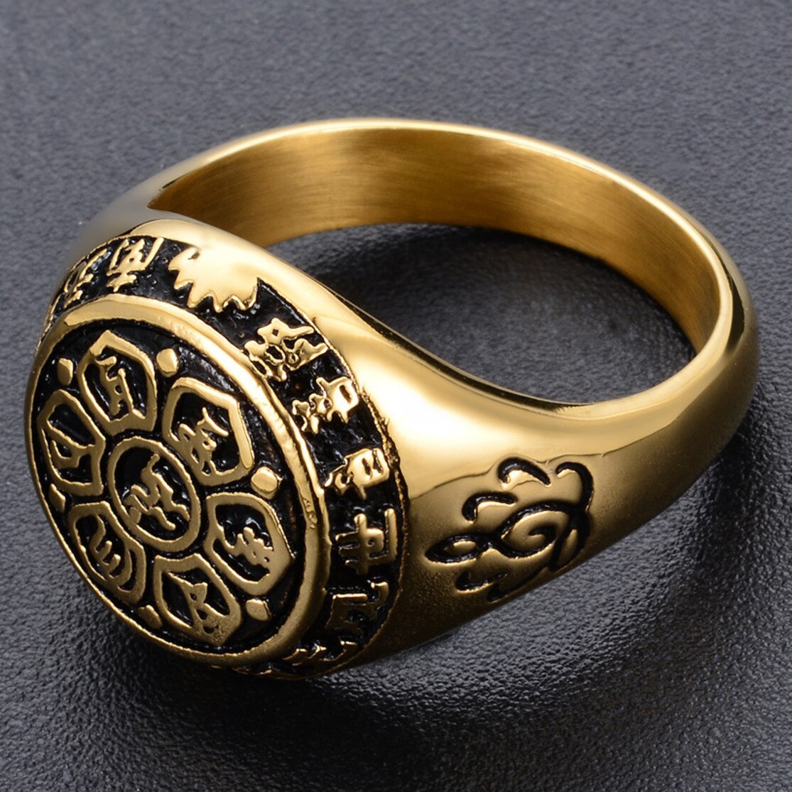 Shenghuo Rvs Zes Karakter Ware Woorden Lotus Sanskriet Guanyin Mantra Voor Mannen En Vrouwen Ring