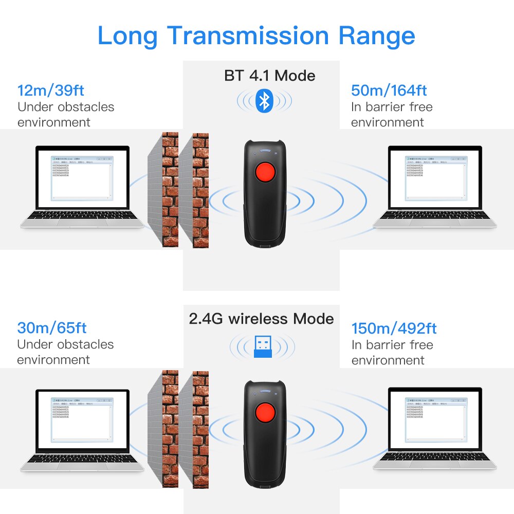 Eyoyo EY-004A Pocket Wireless Bluetooth Barcode Scanner Portable Reader Red Light CCD Bar Code Scanner for IOS Android Windows