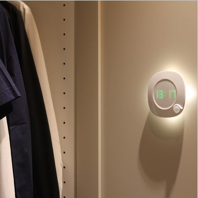 Bewegung Sensor Nachtlicht Mit Uhr Batterie Energie PIR Sensor Zwei Beleuchtung Farbe Einstellbare Helligkeit Magnet Nacht Lampe