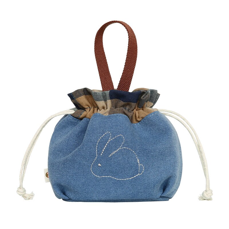 Female handbag female casual drawstring bag canvas bag girl mobile phone storage bag: Blue