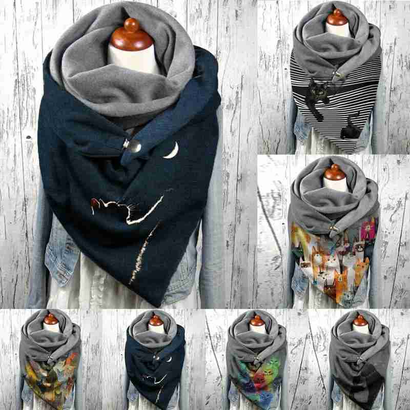 All-match casual kerstprint dikke warme sjaal rond kattenknoopsjaal voor dames kerst