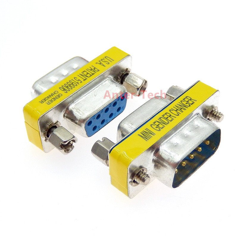 DB9 9 pines macho a hembra/macho a macho/hembra a hembra/mini adaptador cambiador de género conector Com de enchufe serie RS232