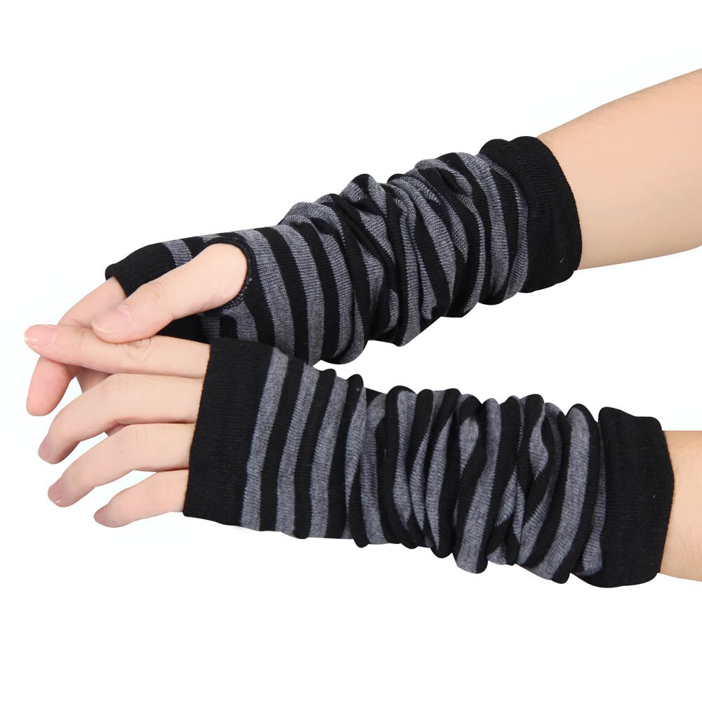 1 par stribe handsker håndled arm varmere strikkede lange fingerløse handsker vante ski handsker  de30 de 22