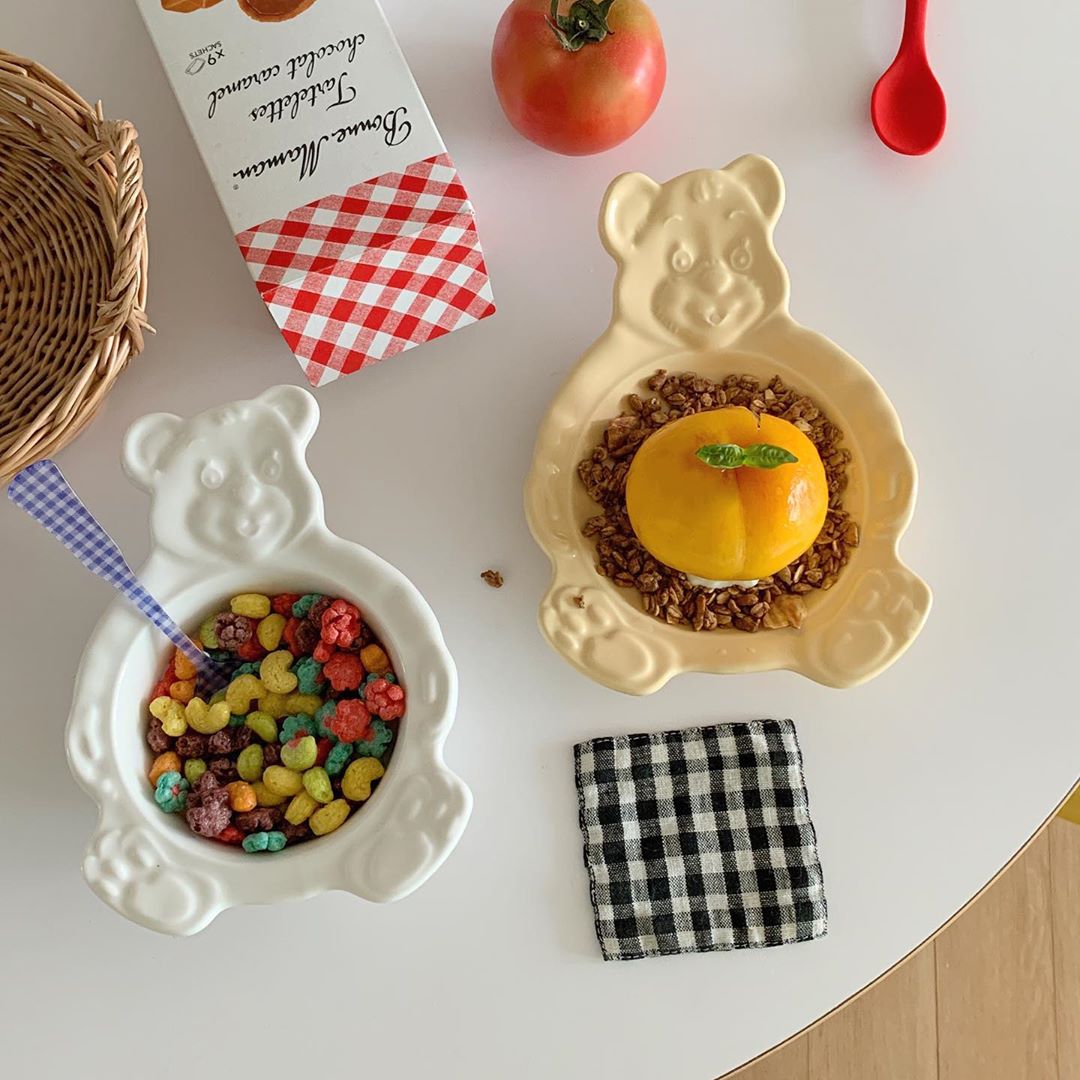Korealainen ins style retro söpö karhukulho jälkiruokalautanen keraaminen kulho aamiaiskulho keraaminen kulho vintage kulho kaurajogurttisalaattiruoka
