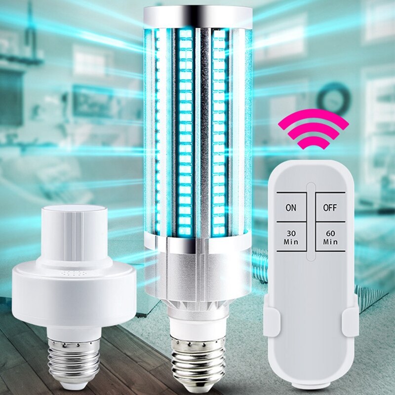 Lámpara germicida UVC de 60W, bombilla LED E27, luz ultravioleta de desinfección, luces de esterilización con Control remoto