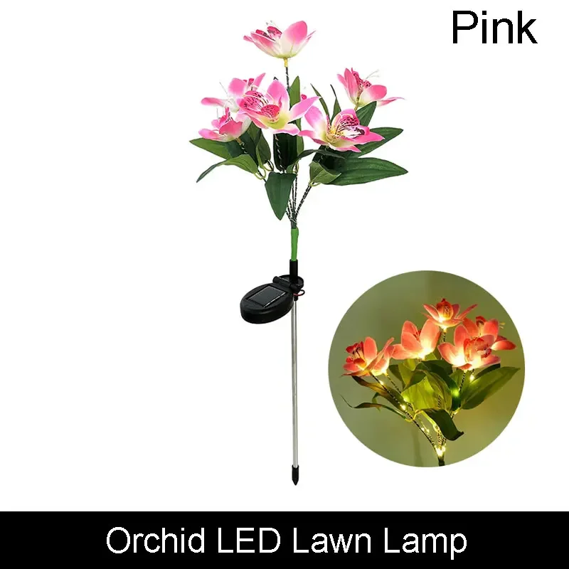 Estaca Solar de jardín de orquídeas y girasoles, luz LED decorativa impermeable para exteriores, para Patio, jardín, Patio, Pascua y Navidad, 1 ud.: Rojo