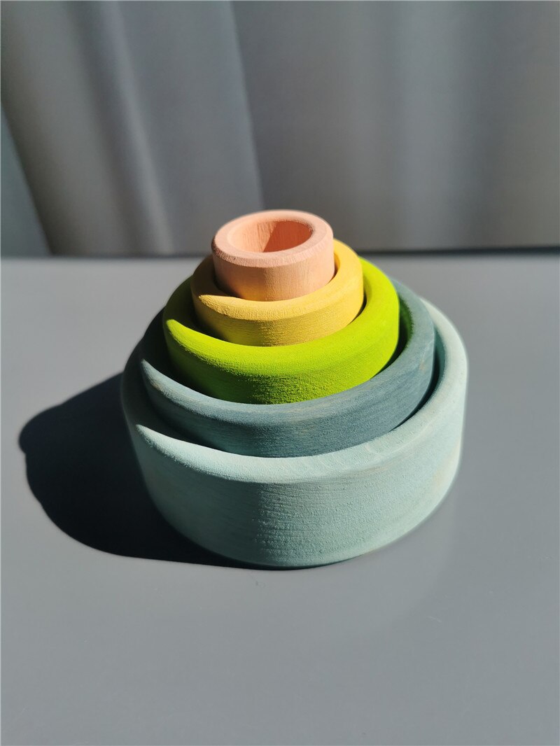 Baby Montessori Holz Spielzeug Regenbogen Verschachtelung Schalen Baswood 6 Schicht Bogen Hefter Blöcke Bäume: Pastell- Schüssel B
