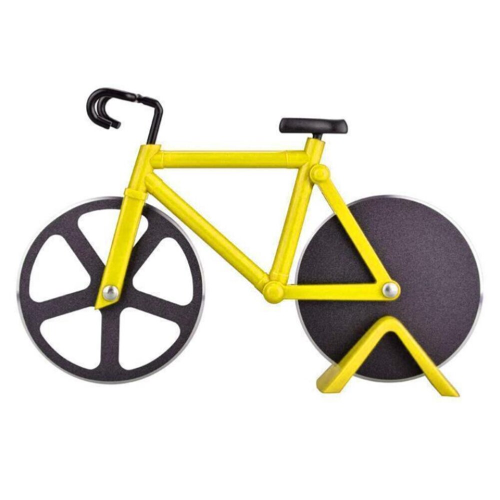 Cortador de Pizza con forma de bicicleta, cuchillo antiadherente de dos ruedas para cortar Pizza con soporte, herramienta de Pizza de acero inoxidable, suministros de cocina