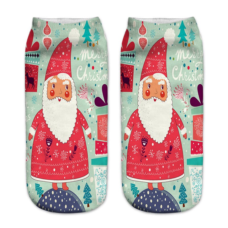 3d print kerstsokken unisex cartoon eland sneeuwpop kerstman damessokken laag uitgesneden enkel kerst calcetines vrouw jaar