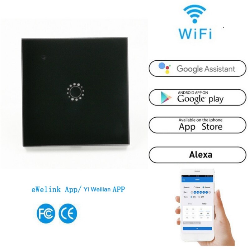 WiFi Smart Light Switch Screen Touch Wireless Smart Wall Switches Remote Control Black White 3 1/2/3 Gang: D / EU Standard