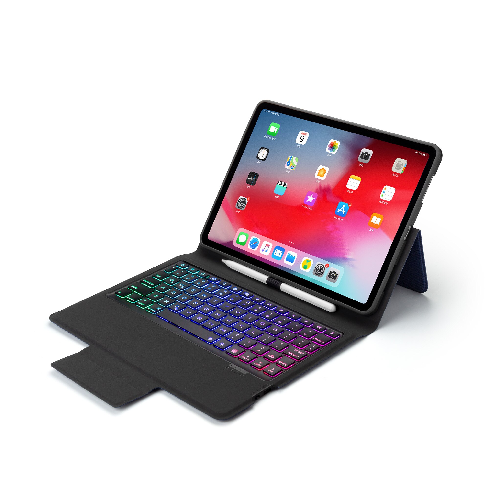 Wireless Bluetooth Keyboard Leather Case Voor Ipad Pro 11 Inch Met Kleurrijke Led Backlight
