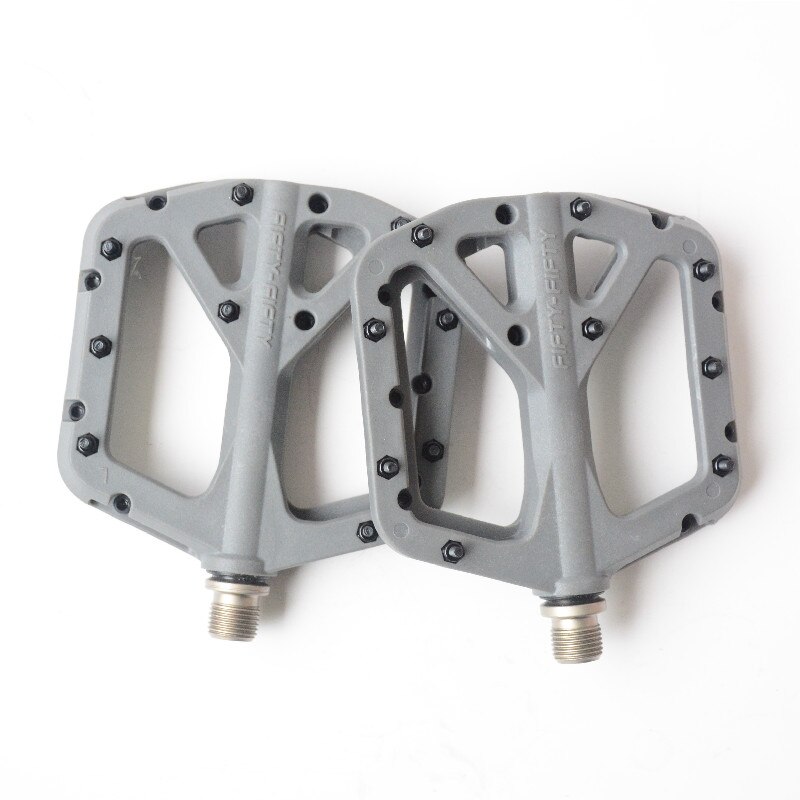 FIFTY-FIFTY Mountain Bike Pedal MTB Bicycle Flat Pedal non-slip nylon ultra light flat pedals: Light Grey