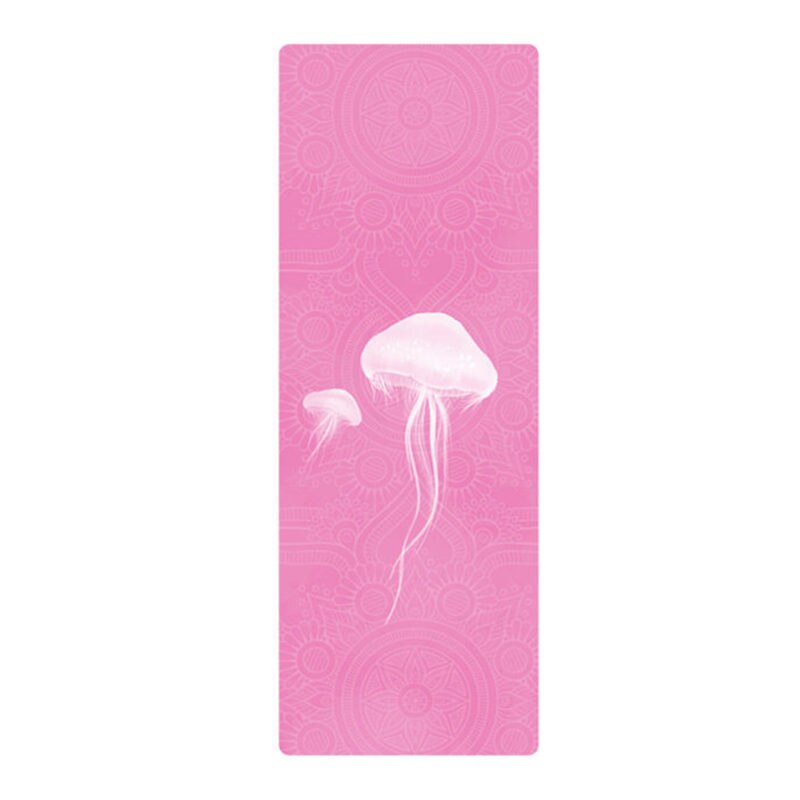 Bedruckte yogamatte aus naturkautschuk-wildleder, 183*68*1.5mm rutschfeste, umweltfreundliche übungsmatten für pilates, tanz, fitness und yoga: Rosa qualle