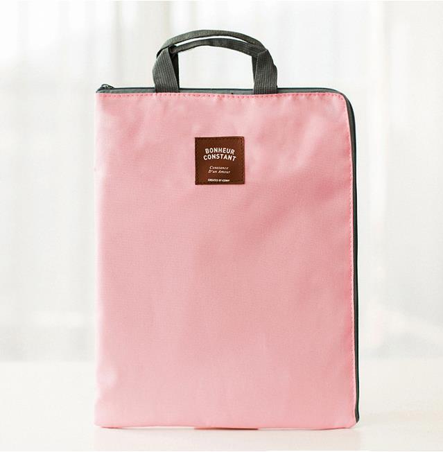 Bolsa de documentos de gran capacidad A4, maletín de negocios, carpeta de archivos para papeles, papelería, para estudiantes: pink