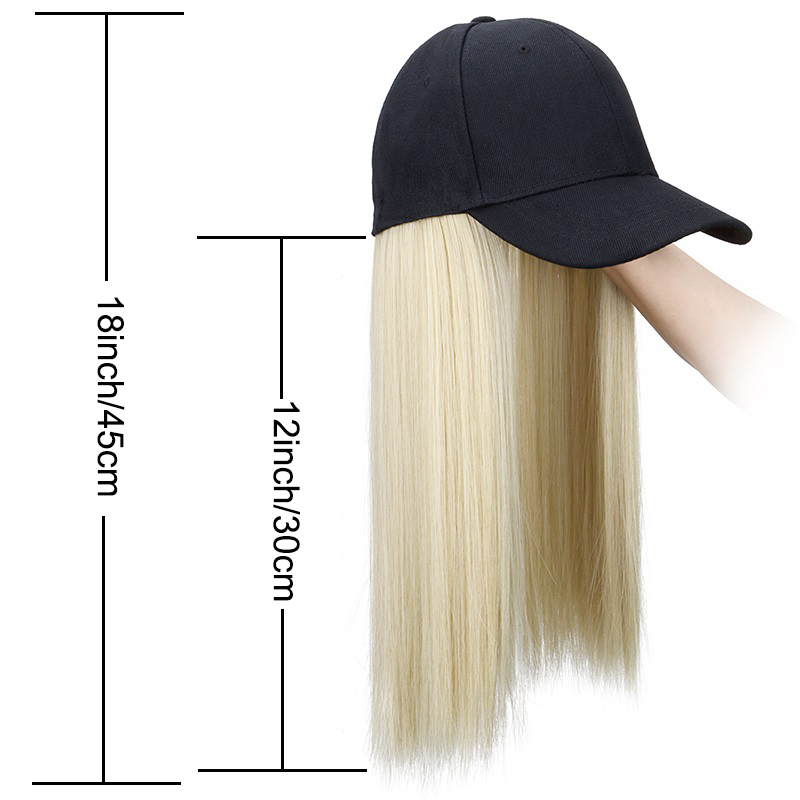 Pelucas sintéticas de 18 pulgadas de largo y recto estilo deportivo gorra de béisbol extensión de cabello cómoda ajustable para mujeres uso diario