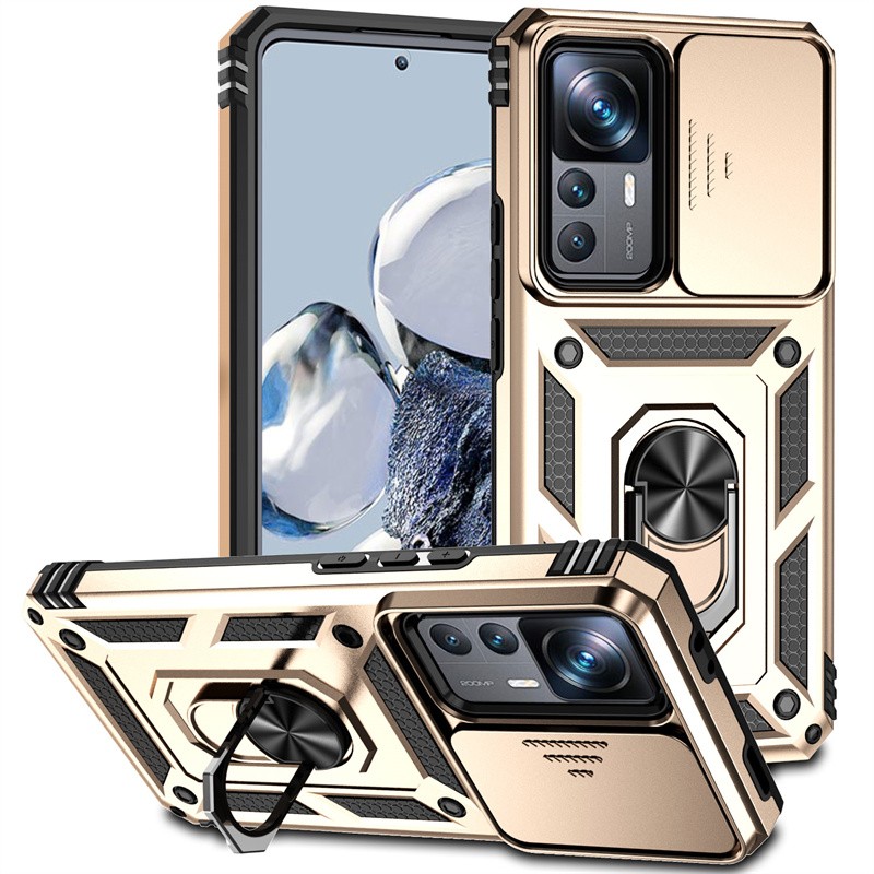 Odporne na wstrząsy etui pancerne na Xiaomi 12T zawodowiec 5G z przesuwaną osłoną obiektywu, pierścieniem i uchwytem na Xiaomi Mi 12 T zawodowiec 12X Mi12 Xiaomi12T: Srebrny różowy / Dla Samsung Galaxy S20 FE 2022
