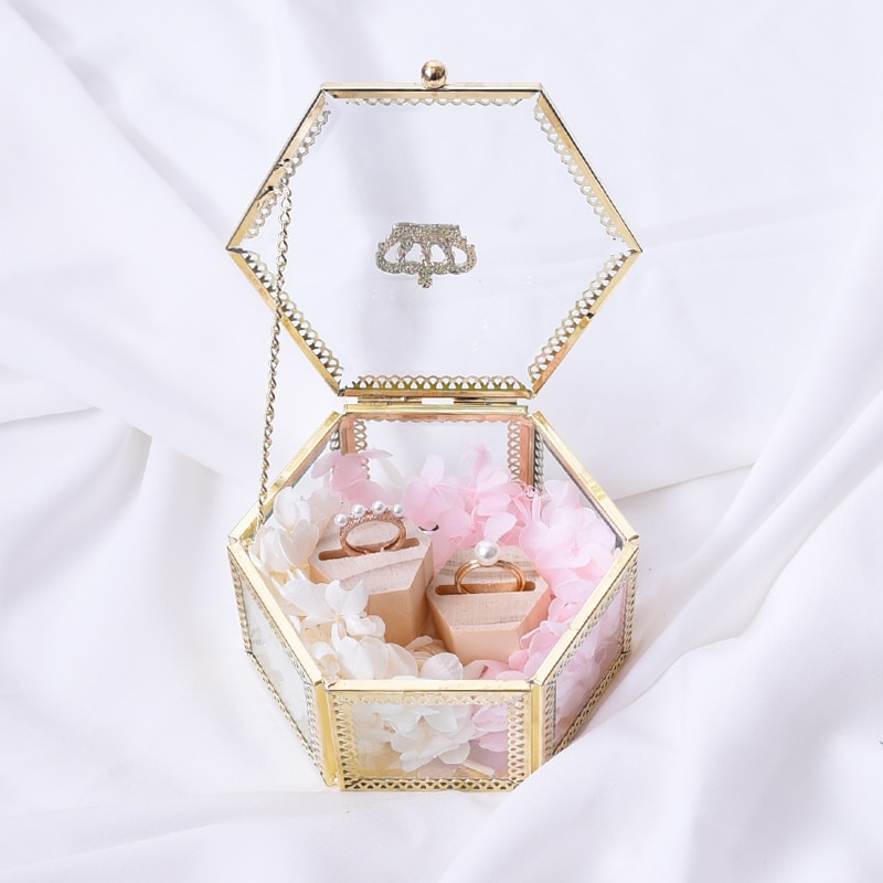 Sen boîte à bagues de mariage en verre or | Fleur éternelle, bricolage Transparent, boîte à bijoux, pour anniversaire, rangement de d'anniversaire