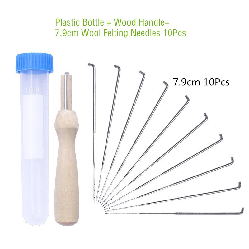 10/18 Uds lana agujas de fieltrar kit para manualidades DIY Artesanato sentía haciendo herramientas Pock pines agujas con mango de madera y botella de plástico: 7.9cm 10Pcs B