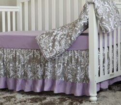 3 st uppsättning boho blommig volang baby minky filt baby plantskola spjälsäng kjol set baby flicka spjälsäng sängkläder (grå lila): Spjälsäng kjol