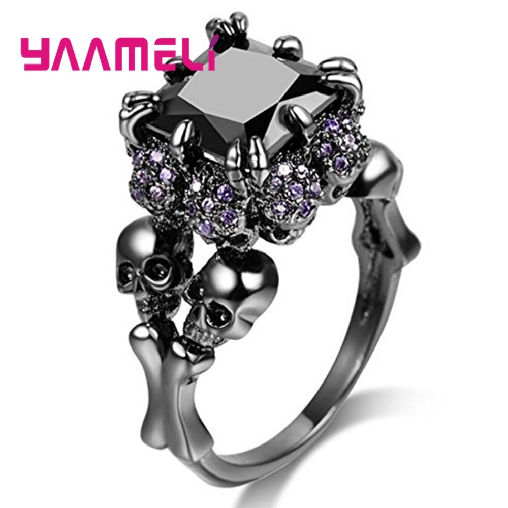 Hip Hop Ring for Men Women 925 Sterling Silver Skeleton CZ Crystal Claw Setting Skull Party Accessories Jewelry Fast