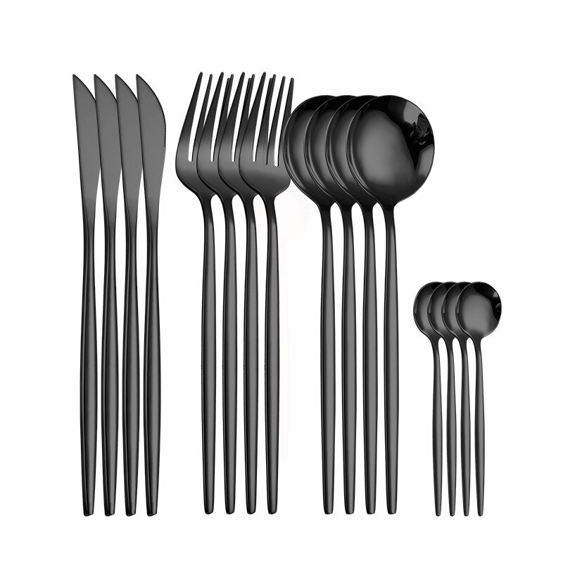 Stainless Steel Tableware Rose Gold Cutlery Set Fork Spoon Knife Set Stainless Steel Dinner Set of Spoons and Forks Eco Friendly: black 4sets