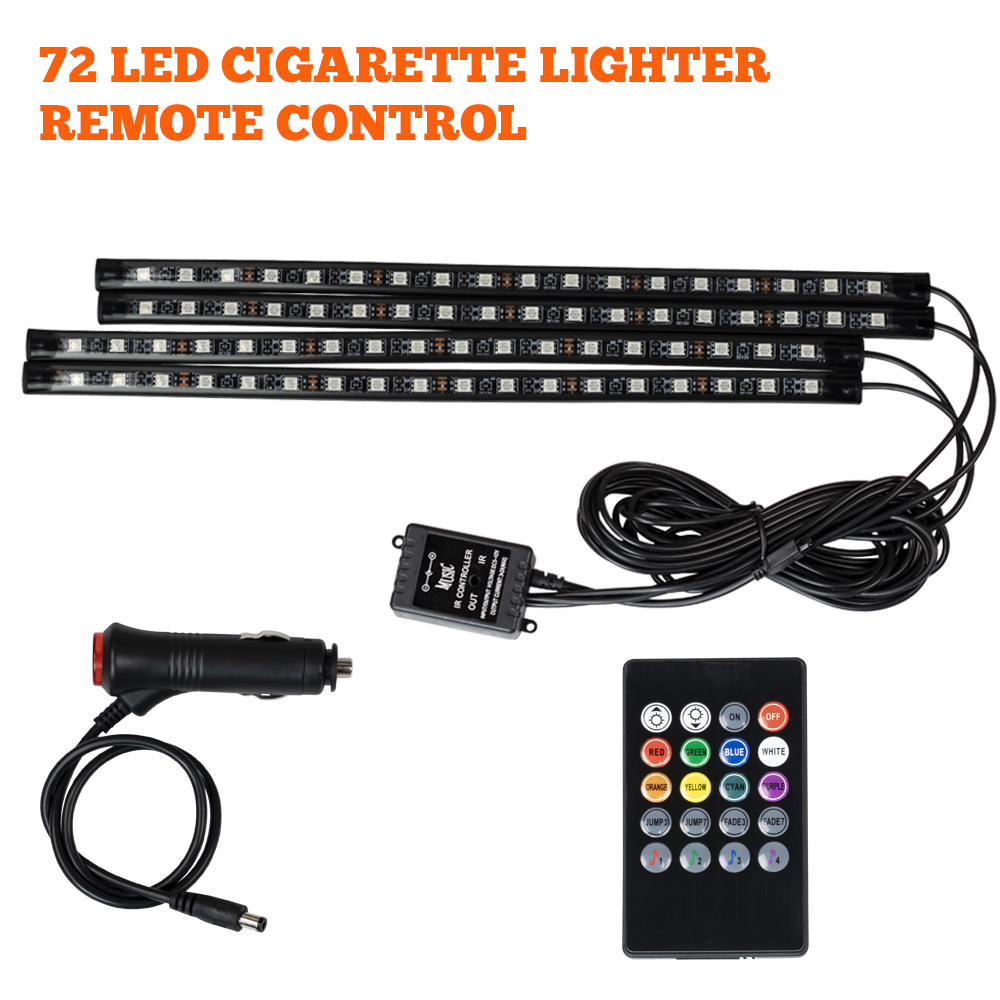 Néon 48 72 LED voiture intérieur ambiant pied lumière avec USB sans fil à distance musique App contrôle Auto RGB atmosphère lampes décoratives: RGB