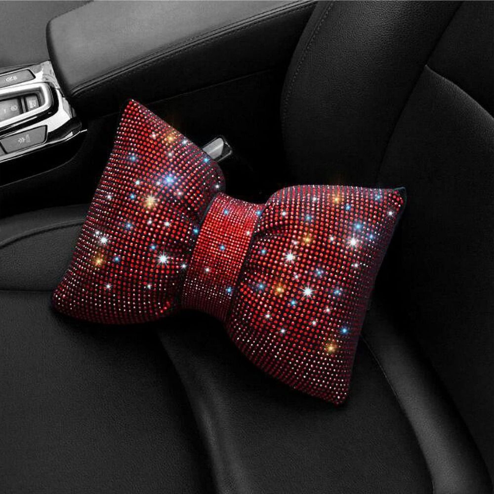 Rhinestone Crystal Bow Car Headrest Bling Neck Rest Crystal Bowknot Car Neck Pillow Ergonomic Multifunctional: Orange