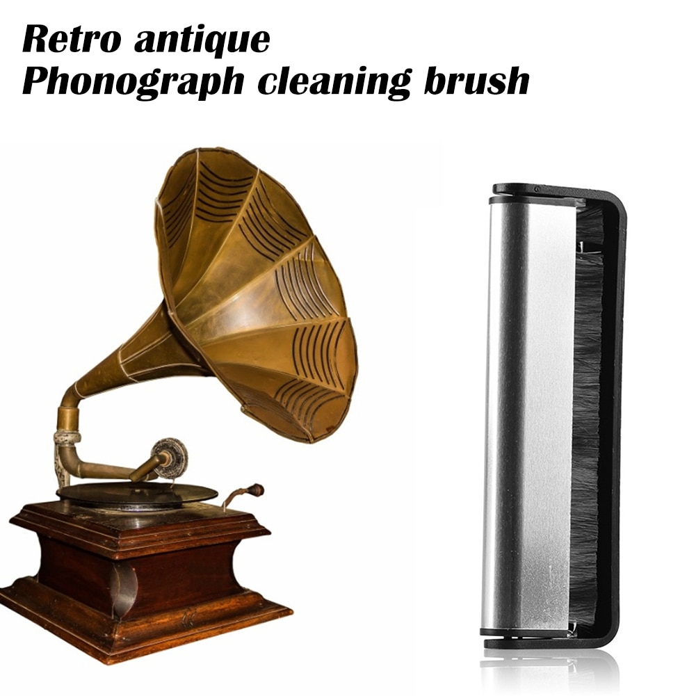 Anti Static Record Brush Antique Gramophone Vinyl Record Cleaning Brush with Carbon Fiber Bristles for Turntable