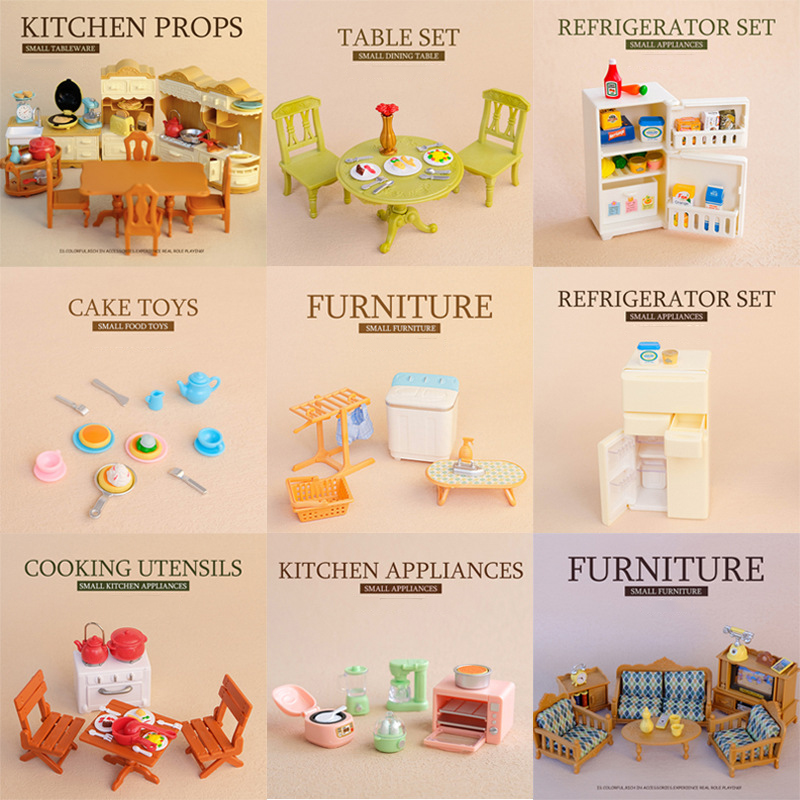 Miniatur-Puppenhaus-Möbelset, Miniatur-Küchenutensilien, Sofa-einstellen für das Wohnzimmer, Zubehör für BJD-Puppen