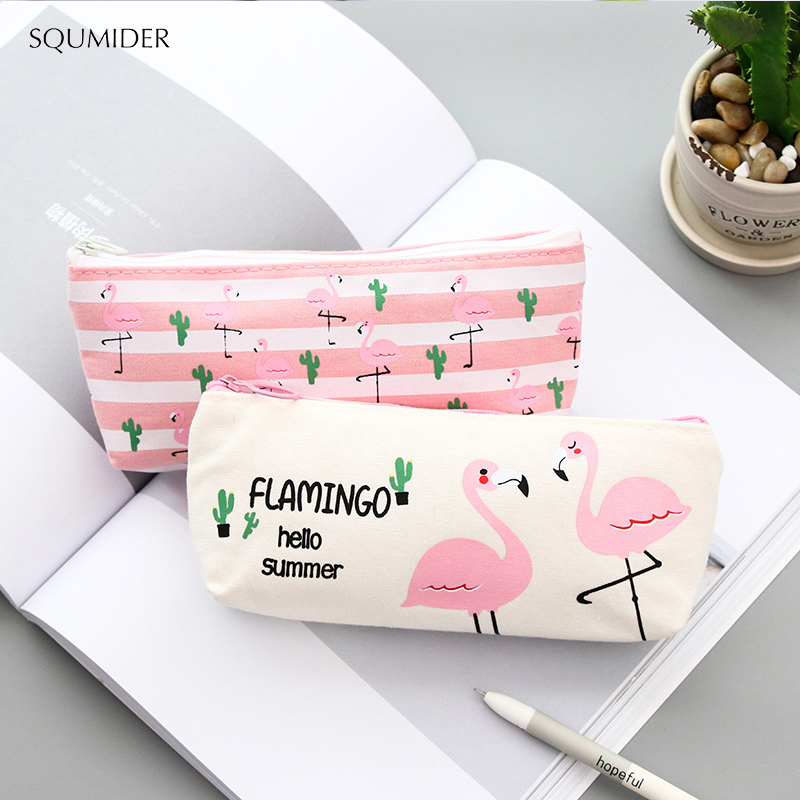 Kawaii Pencil Case Pink Flamingos Canvas Estuches School Pencil Box Pencil case Pencil Bag School Supplies Stationery