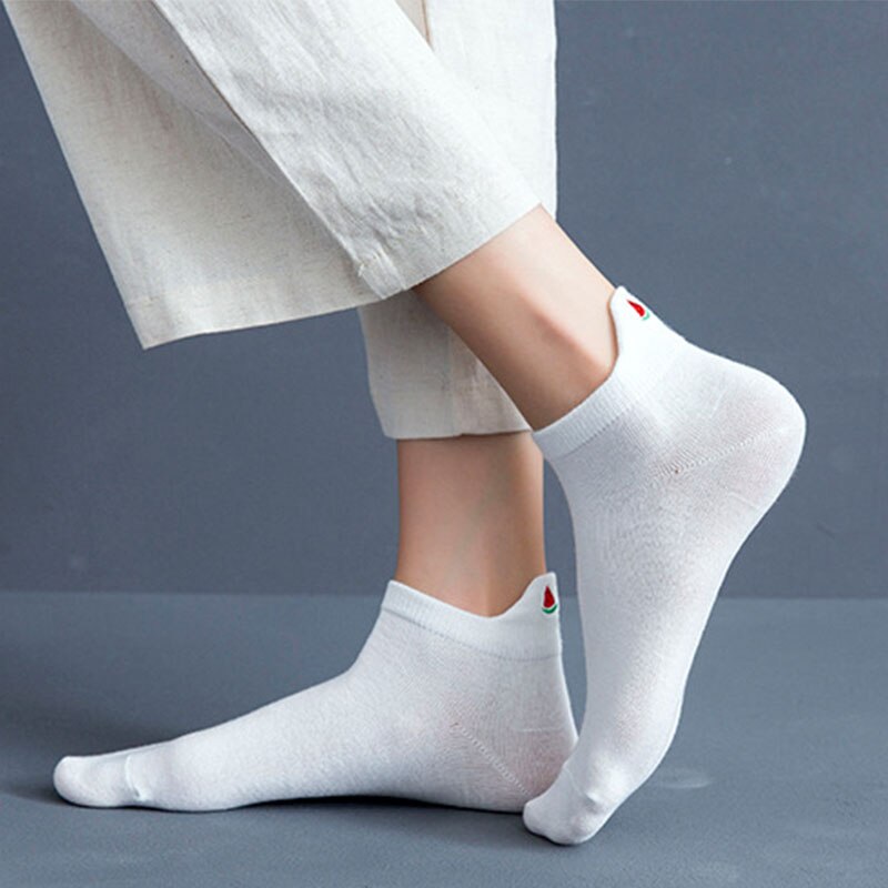 Cartoon Embroidery Fruit Ankle Socks Women Cotton white Short Socks Female Casual Summer Thin Boat Socks Hipster