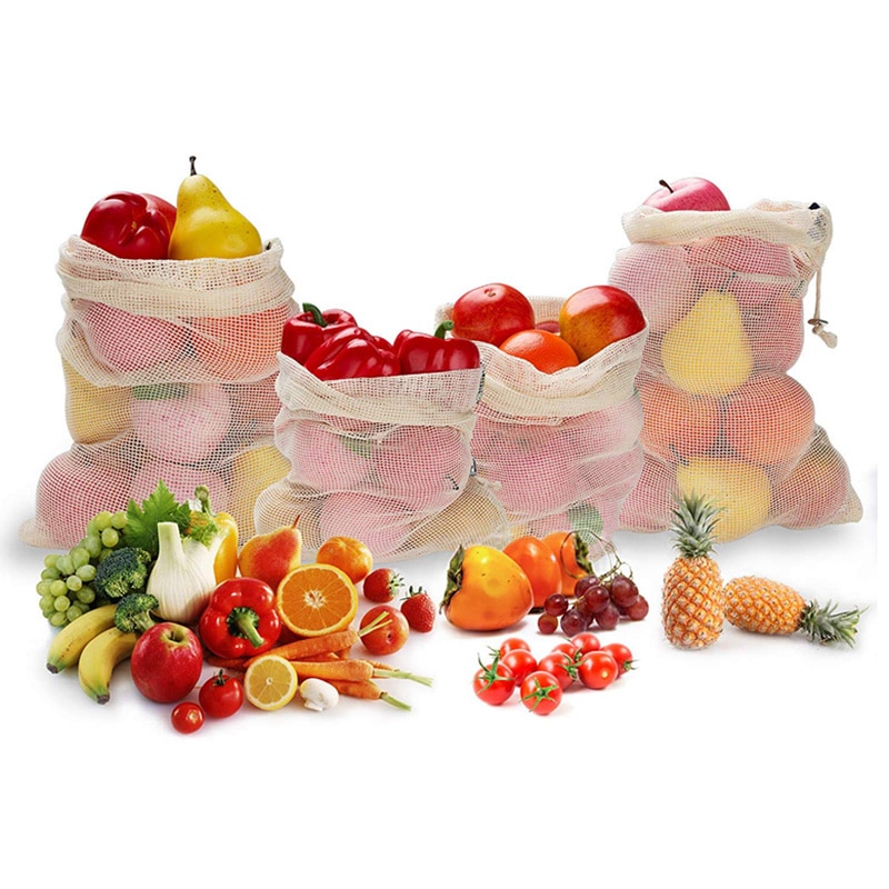 Reusable Produce Bags For Grocery Shopping Organic Cotton Mesh Vegetable Fruits Bags Machine Washable Lightweight Foladable Bag