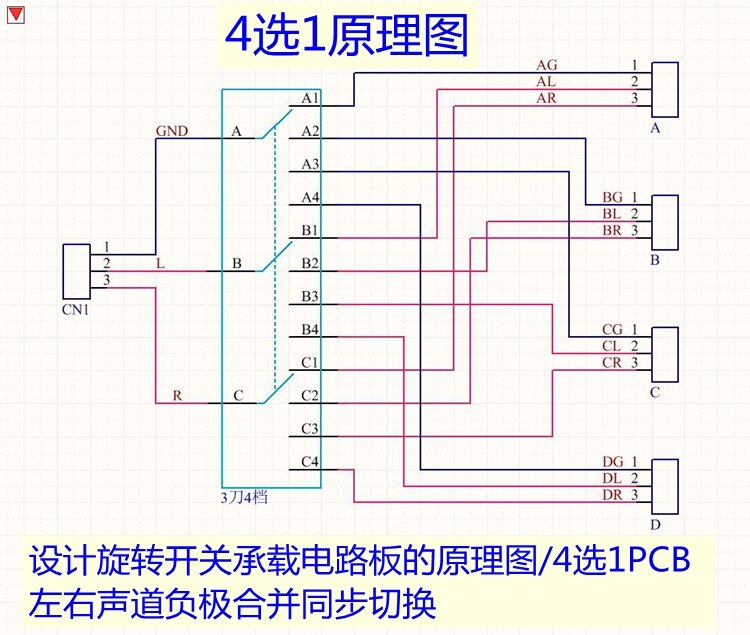 4 (1)IN 1 (4)OUT 4 way audio INPUT RCA signal cable splitter selector switcher switch schalter Source connector audio selector
