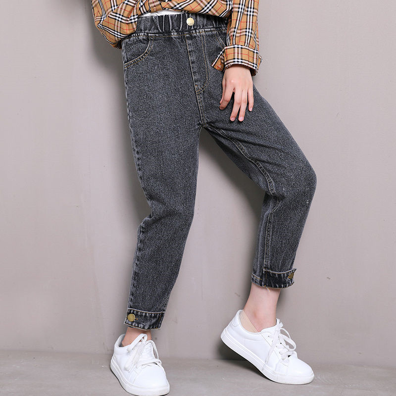 Efterår vinter børn piger afslappet løse denim bukser børn piger elastisk talje jeans fille bukser leggings  l54
