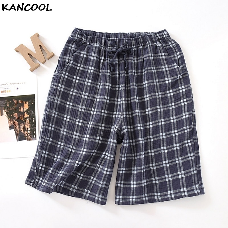 KANCOOL – short à carreaux en coton doux pour hommes, bas de pyjama décontracté pour la maison, vêtements de nuit, été