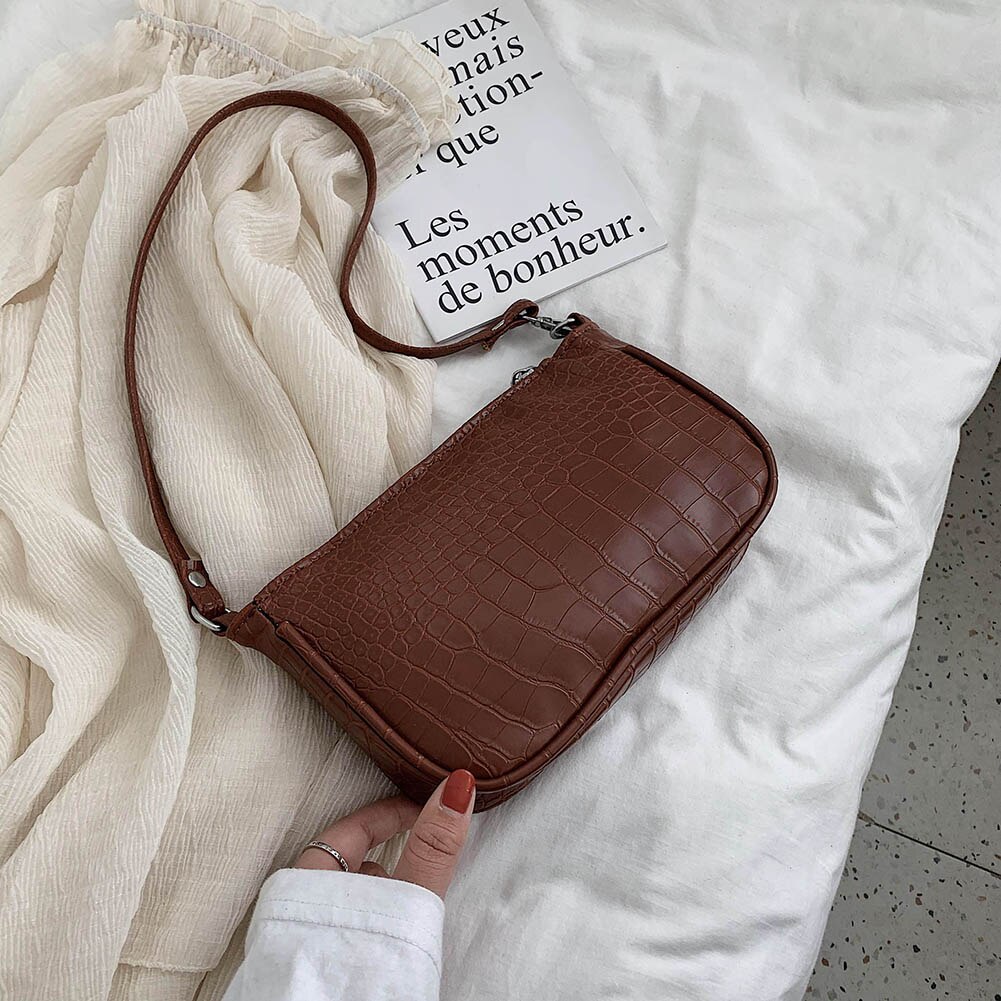 Crocodile PU Leather Women Handbags Solid Retro Female Shoulder Bags Casual Ladies Totes Bags femmes sacs à bandoulière: 6