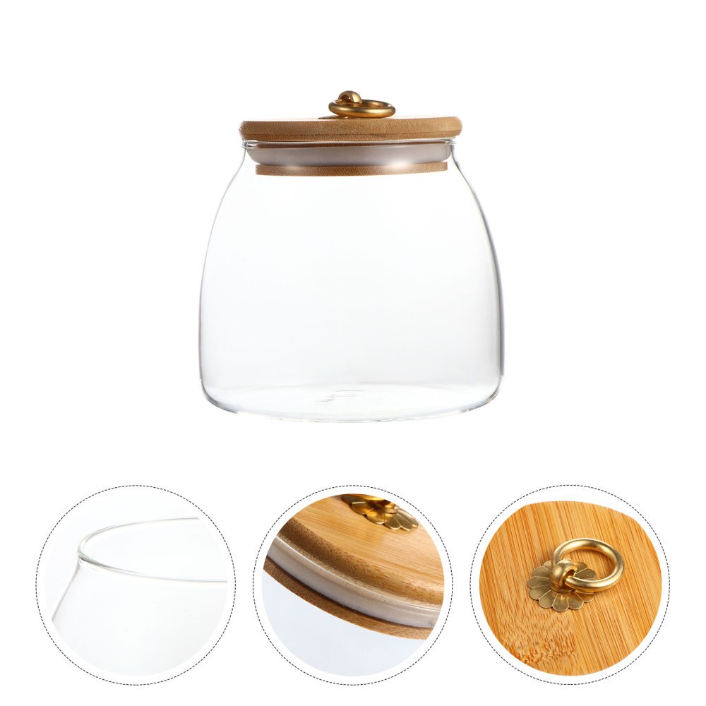 1pc Transparent Glass Canister Kitchen Glass Tea Storage Sealed Jar 500/650/900ML