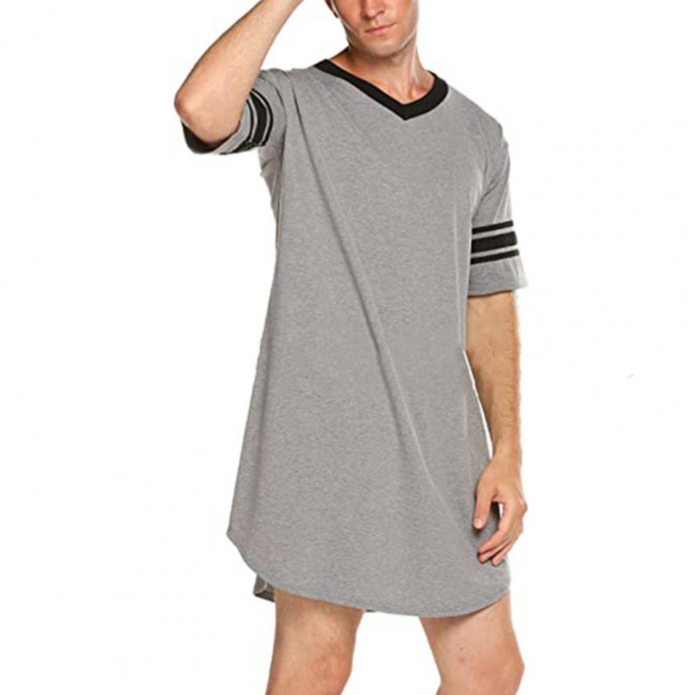 Mannen Loungewear Contrast Kleur Mannen Zomer Lang T-shirt Gestreepte Print Slaapkleding Mannen Badjas Slaap Jurk Homewear Gewaad: L / Blauw